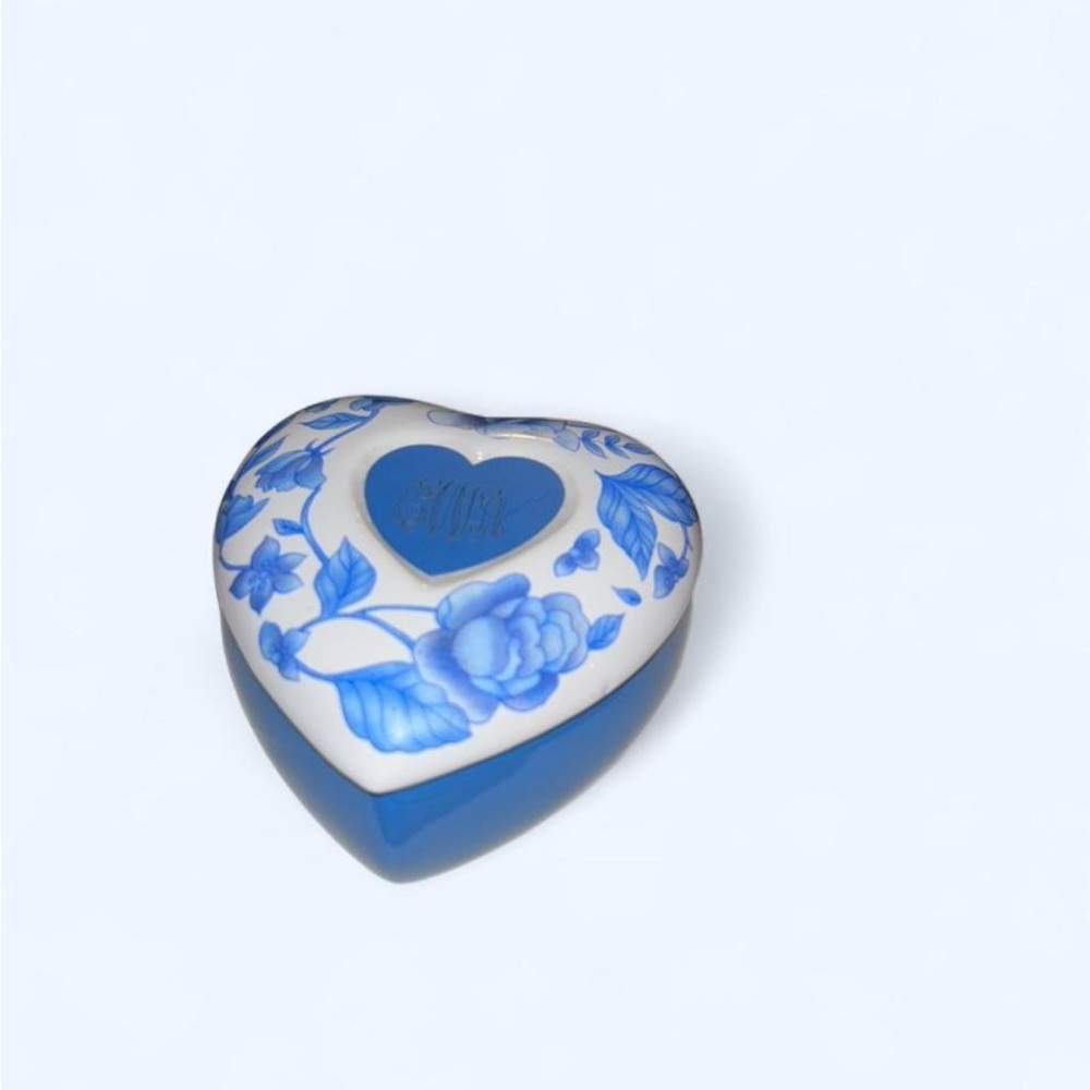 Blue Floral Heart-Shaped Trinket Box